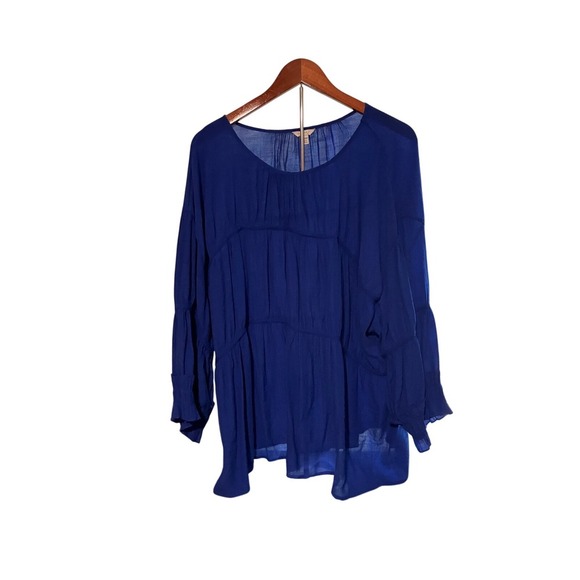 Woman Plus Size Blouse Top 22/24W Blue Long Sleeve Tiered - Picture 1 of 5